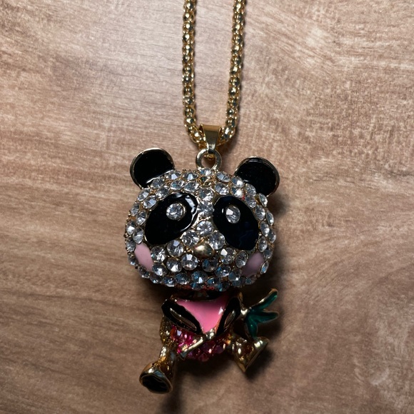 Panda Bear Rhinestone Pendant Necklace New - Picture 4 of 14